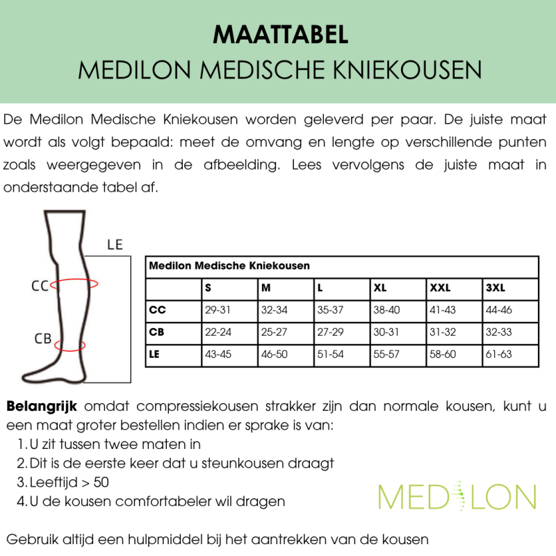 Maattabel Medilon Medische Kniekousen