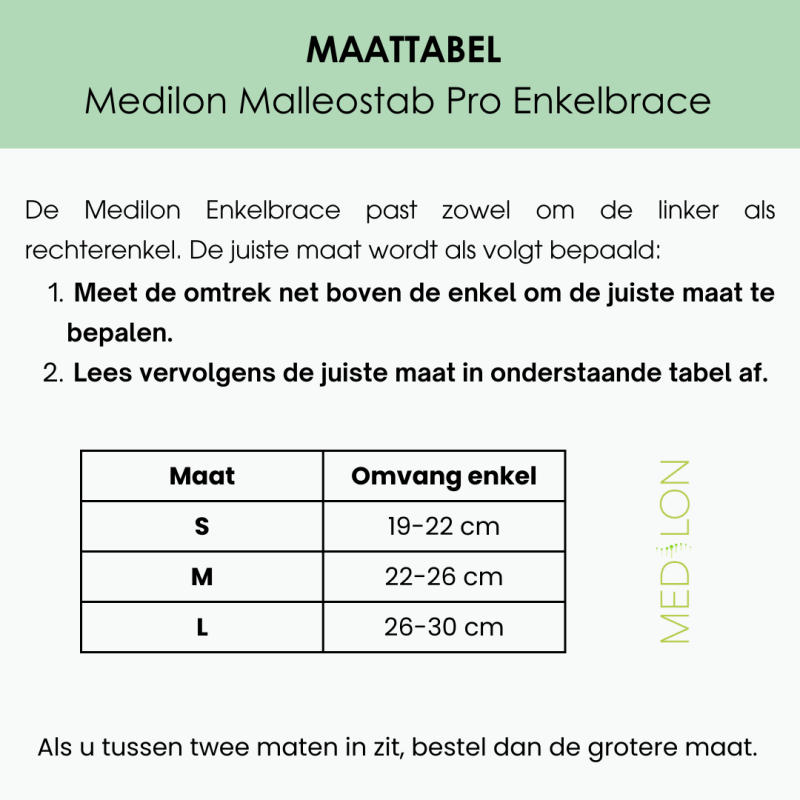 Maattabel Medilon Malleostab Pro Enkelbrace