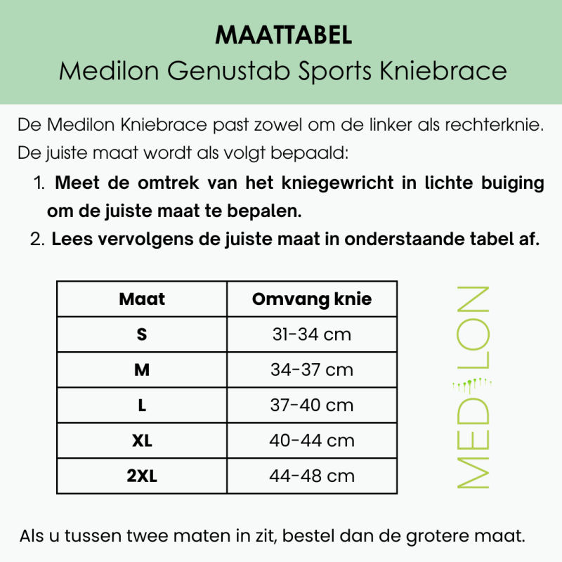 Maattabel Medilon Genustab Sports Kniebrace